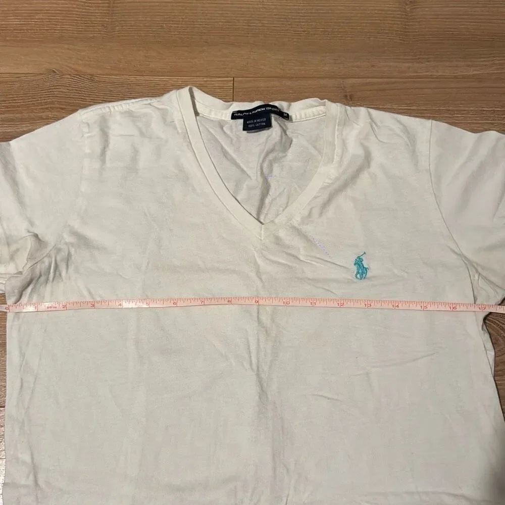 Vintage Ralph Lauren Sport White 100% Cotton T-Shirt Size‎ Medium with teal/blue - Picture 4 of 7